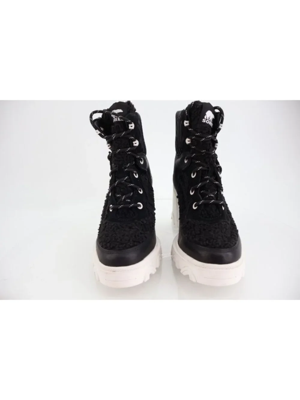Sorel BREX Heel Cozy Boot Women's 10.5 Black Chunky Lug Sole Leather Fleece Lace